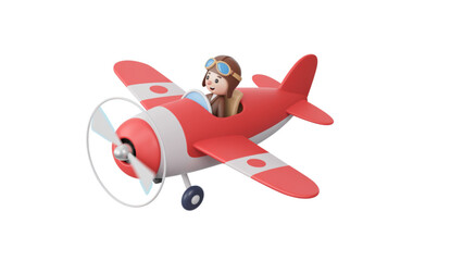 Cartoon pilot flying a red biplane with propeller Vector © MDSOPON