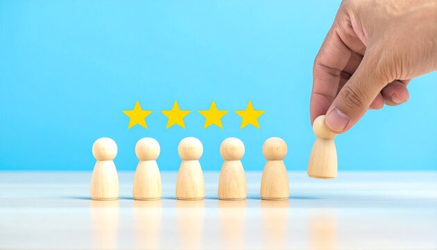 Hand picking figurine under star rating system.