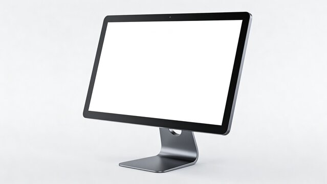depicts a sleek, modern computer monitor with a minimalist design. The monitor features a thin black bezel surrounding a large, blank