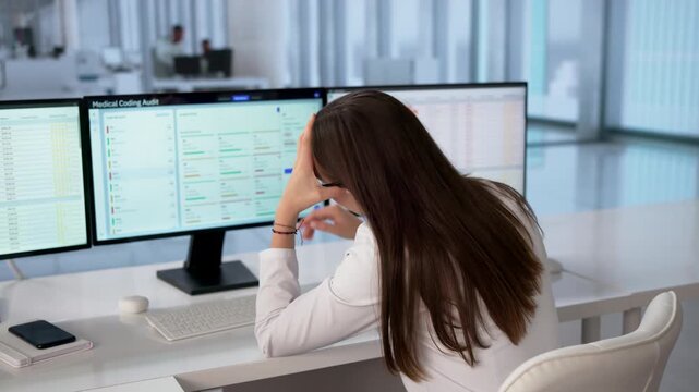 Hospital Administrator Reviews Multiple Patient Billing Screens