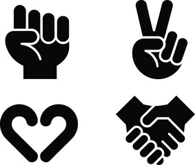Obraz premium Fist Peace Sign Heart Handshake Icons Representing Solidarity Agreement Love Partnership
