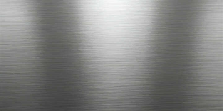 A polished silver metallic plate featuring a brushed stainless steel texture with a shiny industrial gray surface and subtle titanium reflections on a grey aluminium alloy sheet
