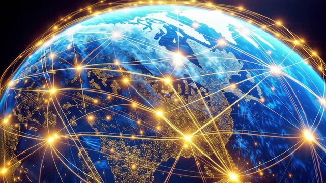 Understanding global digital connections through the world map and network lines