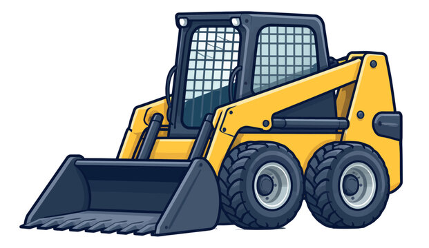 Cartoon illustration of a skid steer loader depicting essential construction equipment for industrial use