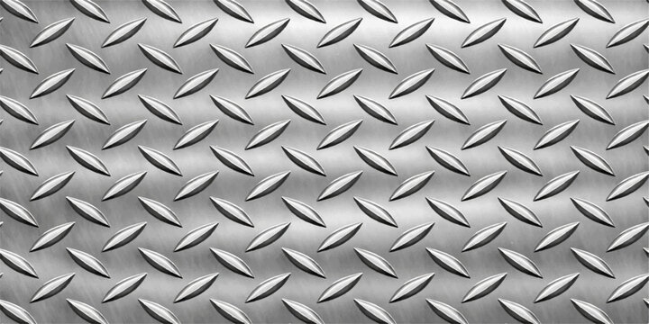 Seamless diamond plate metal texture background featuring an industrial silver steel pattern on a rough stainless aluminum surface for grey construction material design