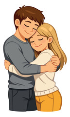 Obraz premium Cartoon illustration of a couple depicting an affectionate hug for love and romance