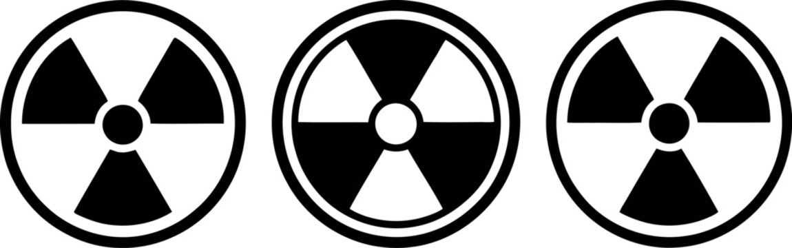 Radiation hazard symbol icons set vector illustration with different styles nuclear warning signs isolated on white background minimal modern safety design