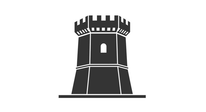 Black castle tower fortress silhouette icon.