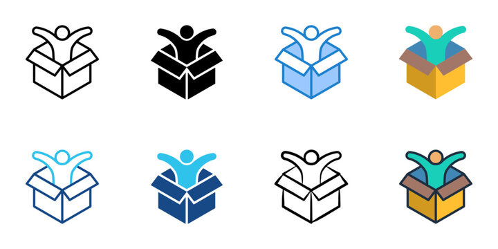 Unboxing experience icons set multiple style collection. Editable stroke 
