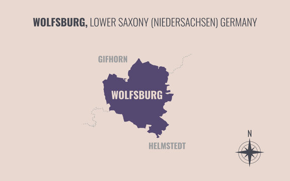 A map showing Wolfsburg NI Kreise into Gemeinden in a minimalist colorful style