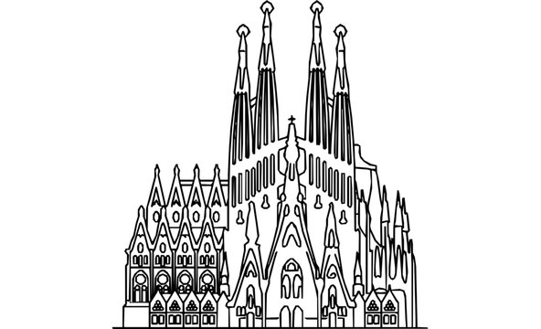 Barcelona Sagrada Familia Monoline Architecture Skyline Background