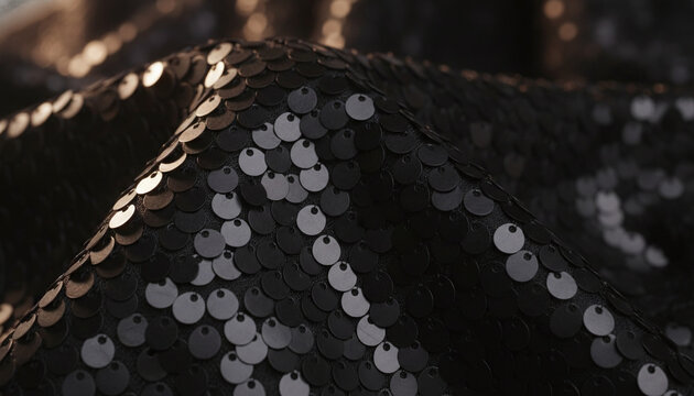 Matte black overlapping sequins texture on haute couture evening fabric