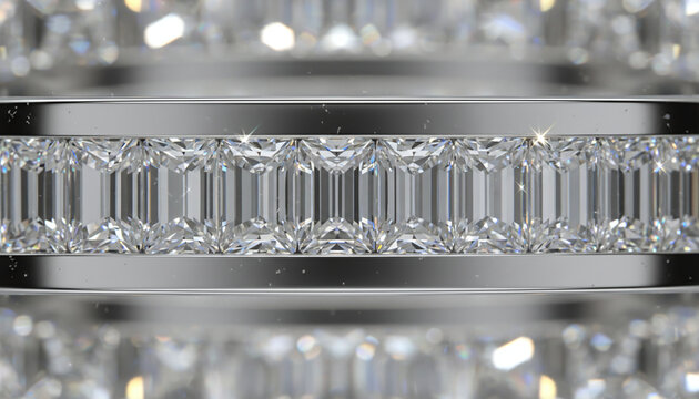 Channel set baguette cut diamonds in platinum macro texture