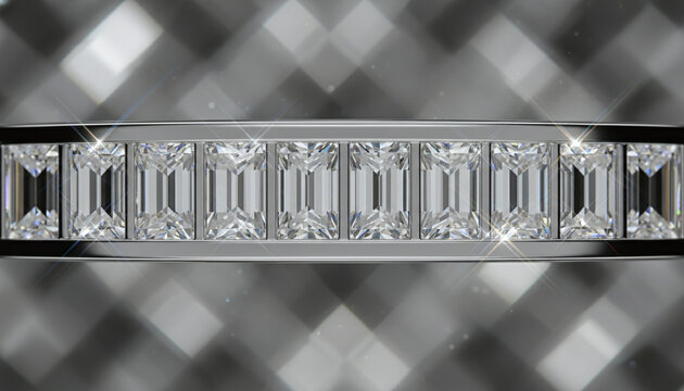 Channel set baguette cut diamonds in platinum macro texture