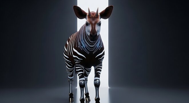 zebra standing in a dark room.