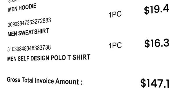 Shopping Receipt Animation Showing Clothes List and Billing Statement Video