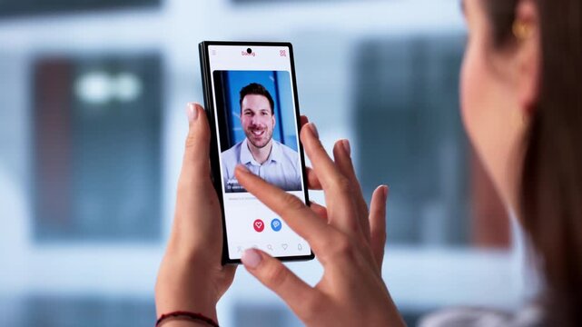 Woman Holding Her Phone, Swiping