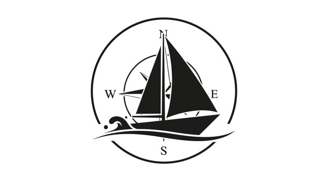 Sailing Boat Navigation Compass Logo.