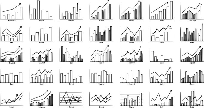 Hand-Drawn Infographic Charts and Graphs Collection, Business Growth Visuals