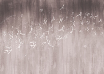 birds fresco, watercolor, wallpaper mural © ARtfoli
