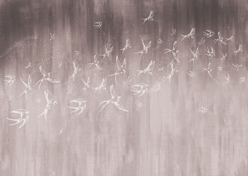 birds fresco, watercolor, wallpaper mural