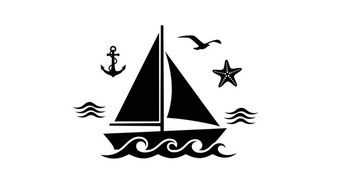 Sailboat on Water with Anchor.