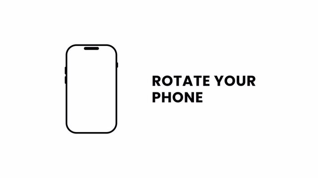 Rotate Your Phone Instruction Motion Graphic with Smartphone Icon and Rotation Symbol on Black Background 4k video animation seamless loop