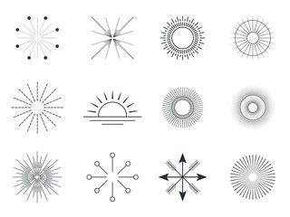 Obraz premium Geometric Sunburst and Radial Light Beam Line Icon Set