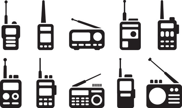 Walkie Talkie and Radio Communication Silhouette Set with Portable Devices, Wireless Technology Icons for Security, Emergency, and Communication Designs