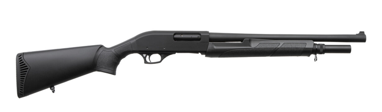 Black Pump Action Shotgun Side View