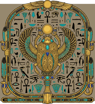 Ancient Egyptian Winged Scarab Amulet with Hieroglyphs.