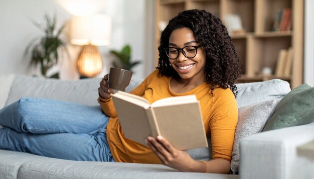 Woman relaxing reading book indoors