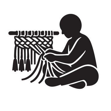 Person Doing Weaving Macrame Craft Hobby Vector Illustration