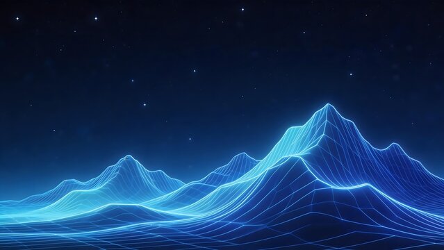 Blue neon mountain landscape