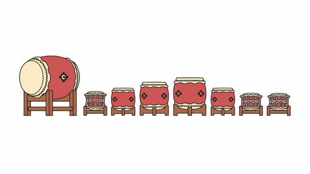 Japanese Taiko Drum Collection Illustration on White Background