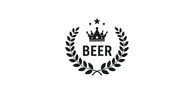 Elegant beer brand logo design featuring a crown, three stars, and a laurel wreath frame surrounding the word beer in a bold font.