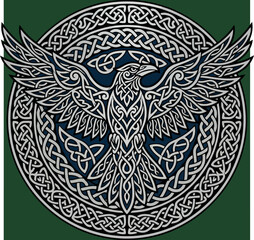 Fototapeta premium Intricate Celtic Raven Knotwork Design in Circular Frame.