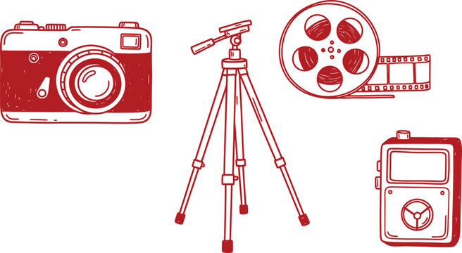Vintage photography equipment collection a retro illustration of cameras film and accessories