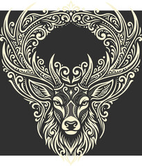 Fototapeta premium Intricate Ornate Deer Head Illustration with Tribal Swirls.