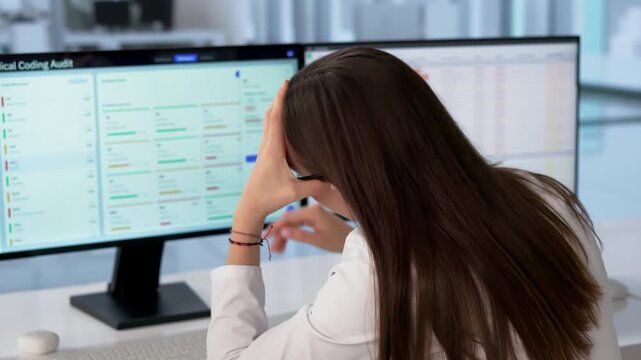 Hospital Administrator Reviews Multiple Patient Billing Screens