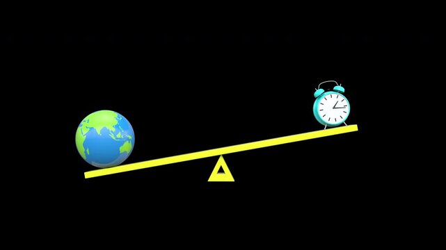 alarm clock balance scale World Timezone concept 3d animation with Alpha Channel.
