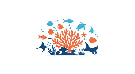 Obraz premium Coral Reef Fish Marine Life Illustration.