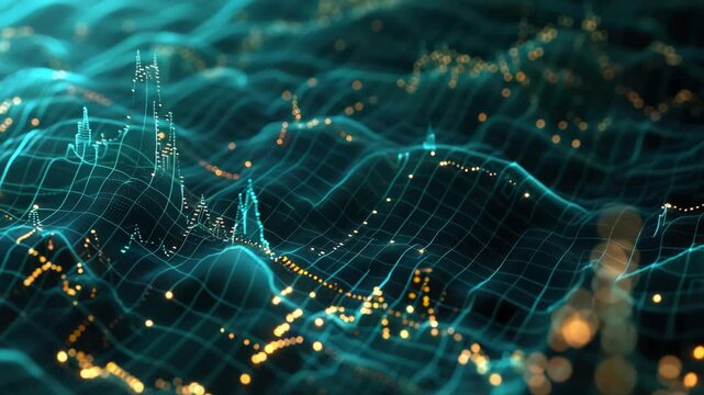 Neon blue cybernetic cityscape with futuristic architecture and lights glowing in the night