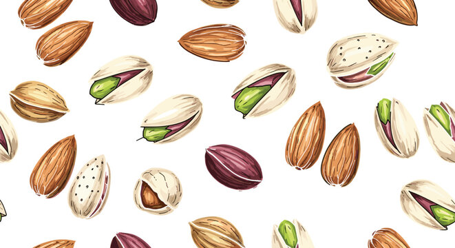Pistachio Nut Pattern Illustration for Packaging, Food Labels, and Snack Designs