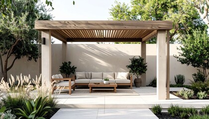 Fototapeta premium Outdoor patio with wooden pergola