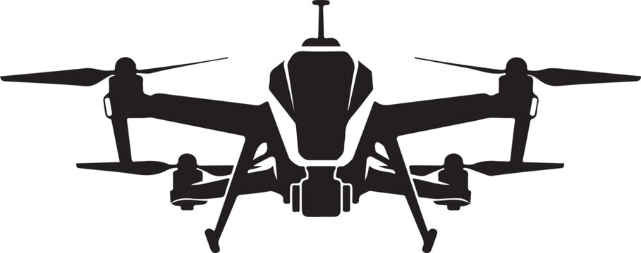 Drone, black silhouette, vector icon, aircraft, quadcopter