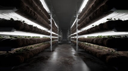 Obraz premium Vertical farming system growing plants with led light