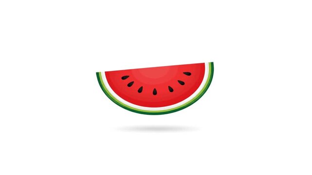 A vibrant slice of juicy red watermelon with black seeds, casting a subtle shadow on a clean white background.