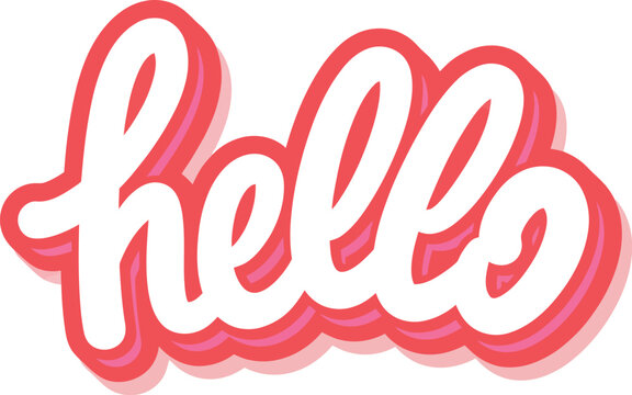 A bright red and white hello sign on a plain background