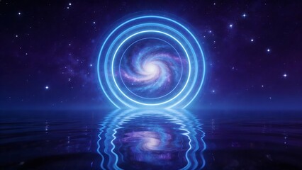 Obraz premium Cosmic portal with galaxy reflection